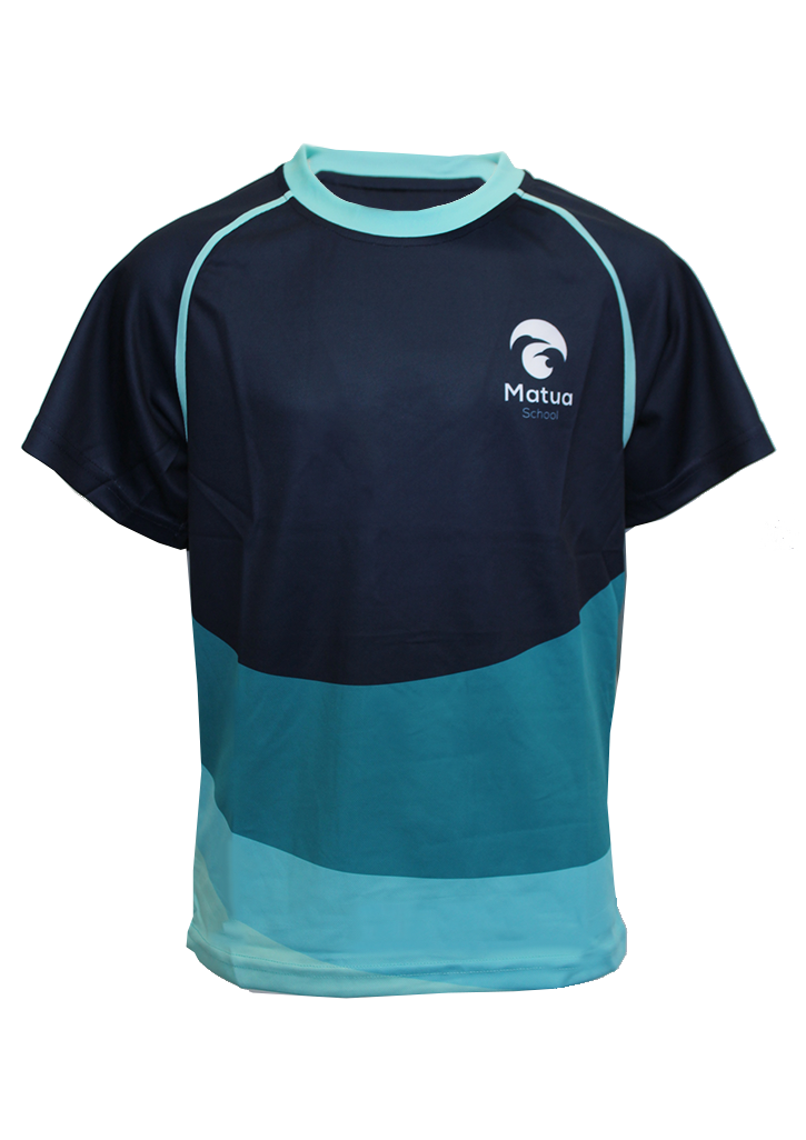 Matua School PE Tee Navy/Cyan Blue Kids